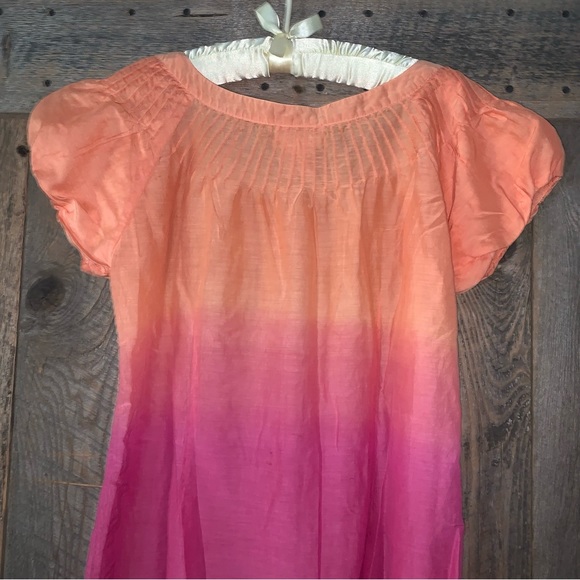 Women’s M SOFT SURROUNDINGS Orange Pink Ombré Peasant Top Cotton Silk SS Top EXC - Picture 11 of 12
